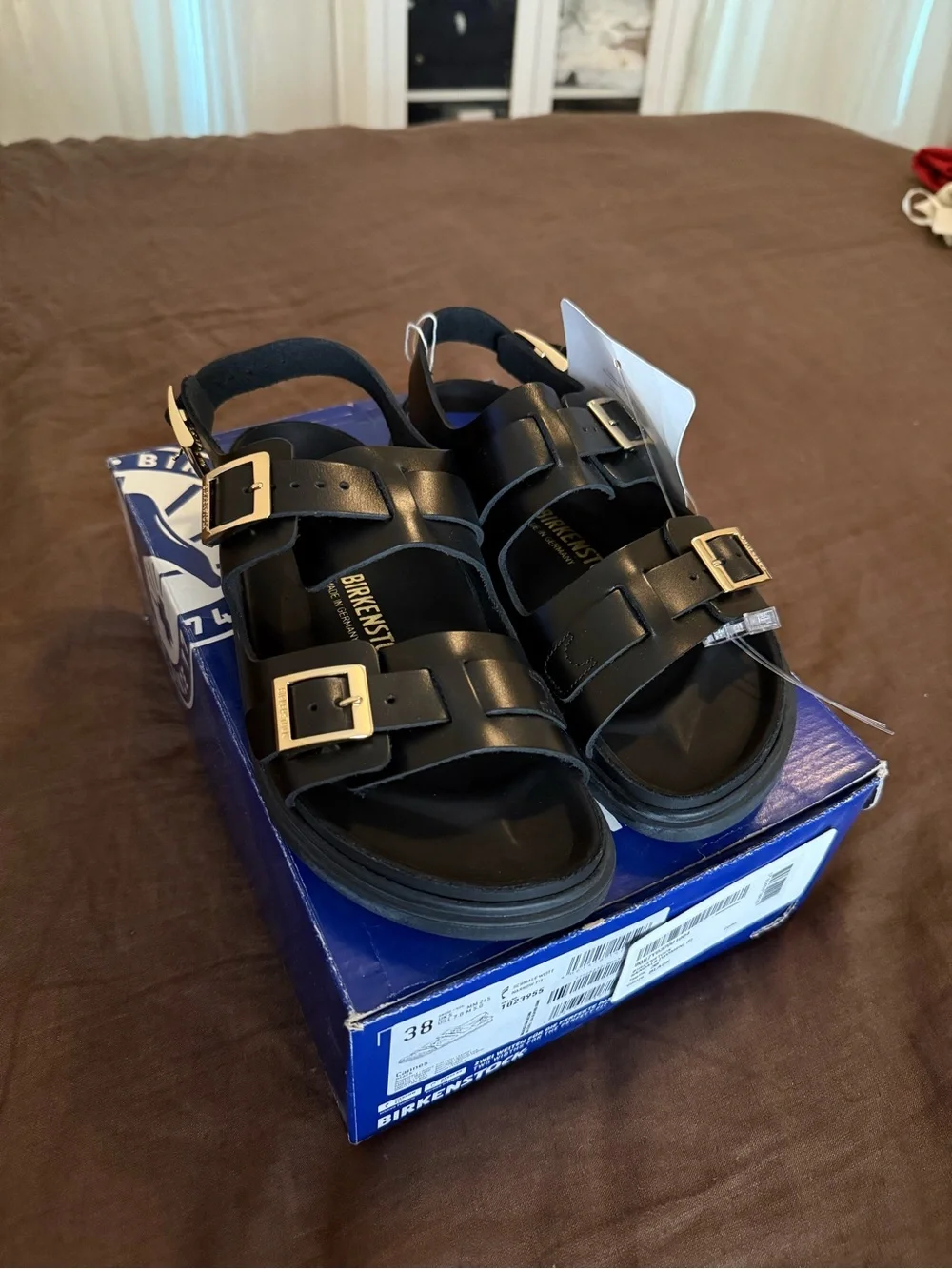 Birkenstock Cannes Black Leather Triple-Strap Buckle Sandals